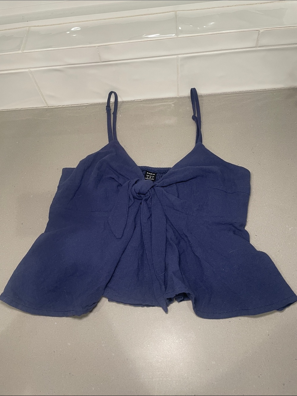 SHEIN Navy Front-Tie Spaghetti Strap Tank Top